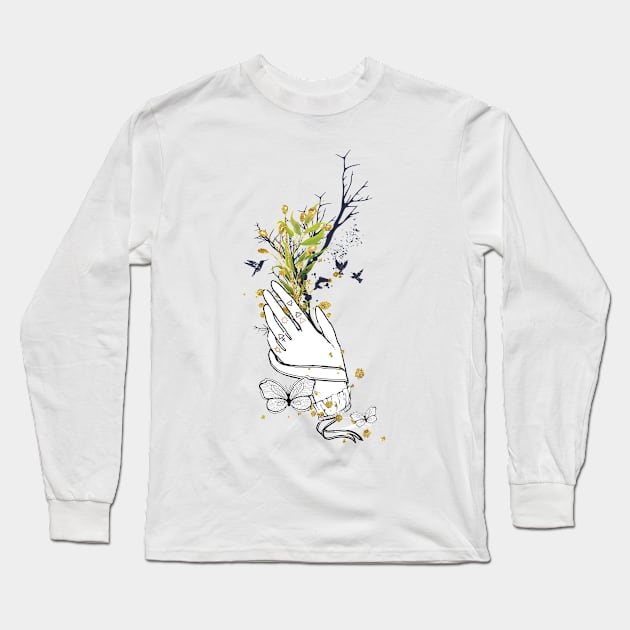 Flowered Boho Hand Long Sleeve T-Shirt by jobieh shop